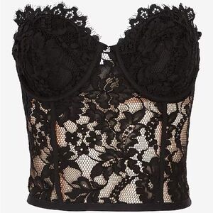 Express Allover Lace Strapless Corset Tube Top